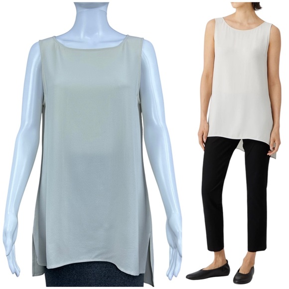 Eileen Fisher Tops - Eileen Fisher Silk Georgette Crepe Tank Top SMALL Bateau Neck Quiet Luxury